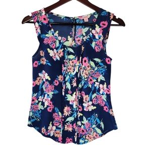 Candies Floral Sleeveless Top - Navy and Pink Bright Size XS